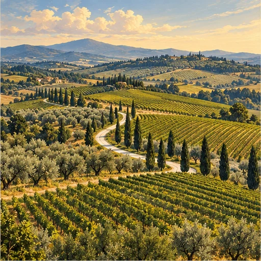 Illustrazione delle colline e dei vigneti del Chianti