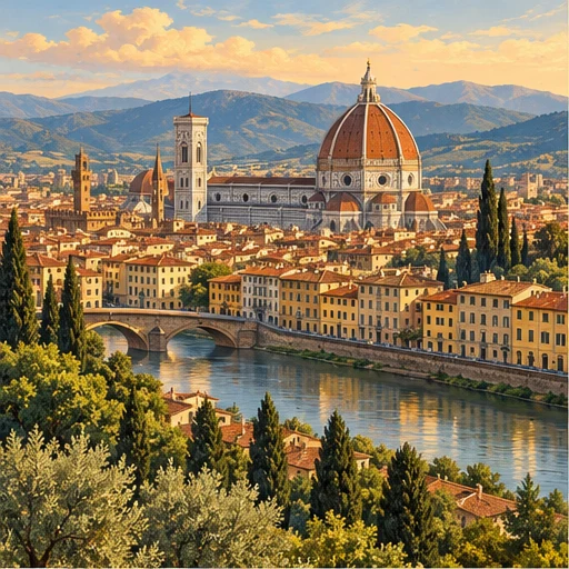 Illustrazione panoramica di Firenze con il Duomo e l’Arno